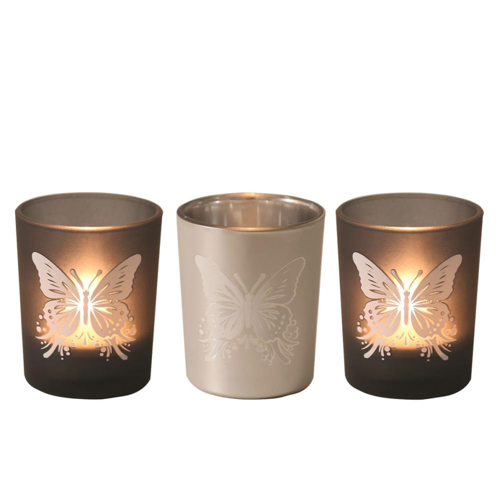 Aroma Black & Silver Butterfly 3 Tealight & Votive Holder Set Extra Image 1